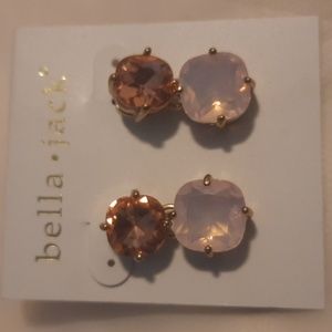 Vintage Bella Jack Pink Swarovski Crystal Dangle Gold Post Earrings - NWT